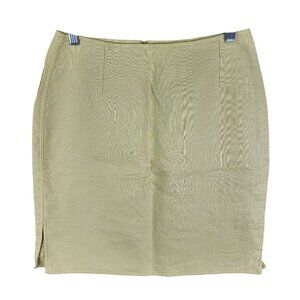 Womens Yellow Valerie Stevens Linen Mini Skirt Side Slits Zipper Back Size 10